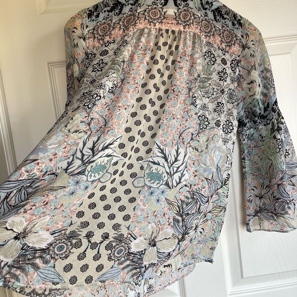 Hale Bob 100% Silk Bell Sleeve Button Blouse - XS - Picture 7 of 11